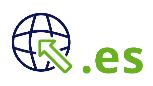 Internet landcode Spanje .es - donkerblauwe open wereldbol - groene pijl - groene internetextensie op transparante achtergrond - 600 * 337 pixels 